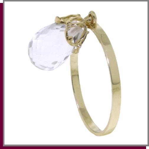 14K 3.0 CT Dangling Briolette White Topaz Ring SZ 5 - 9