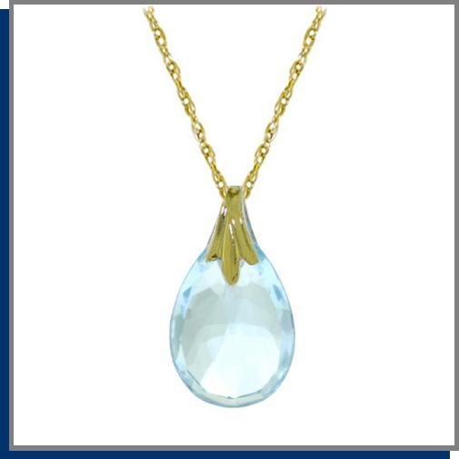 14K Solid Gold 3.0 CT Briolette Blue Topaz Necklace 18"