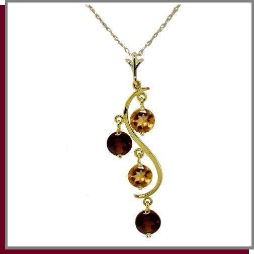 14K Yellow Gold 2.30 CT Garnet & Citrine Necklace