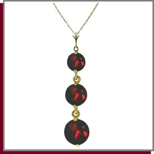 14K Yellow Gold 3.60 CT Genuine Garnet 3 Stone Necklace