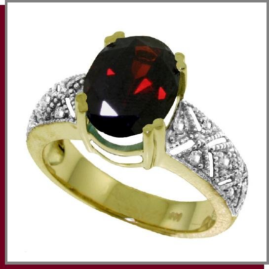 14K Yellow Gold 3.0 CT Oval Garnet & Diamond Ring SZ 5 - 9