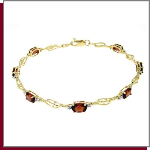 14K Gold 3.38 CT Garnet & Diamond Tennis Bracelet 7.25"