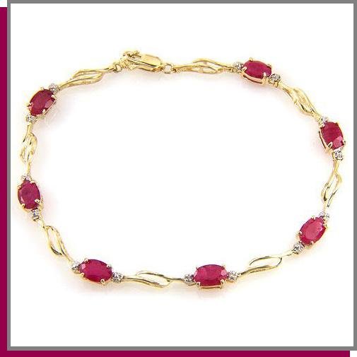 14K Gold 4.2 CT Ruby & Diamond Tennis Bracelet 7.25"
