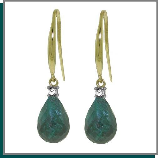14K 6.60 CT Emerald & Diamond Dangle Earrings