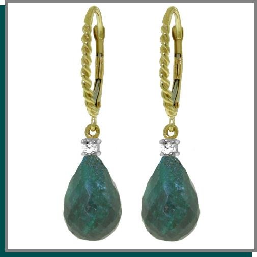 14K 17.60 CT Emerald & Diamond Dangle Earrings