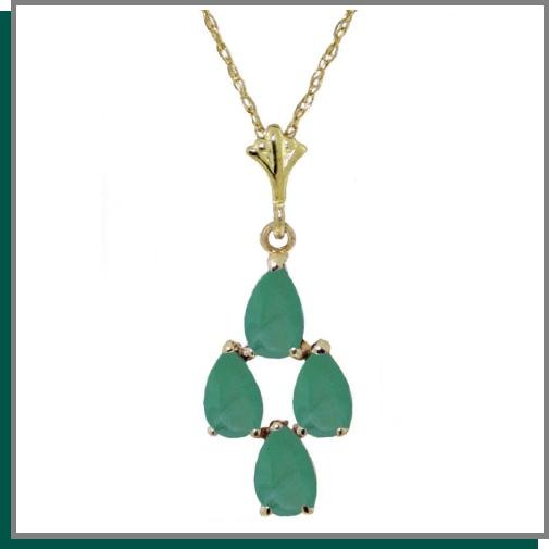 14K Gold 1.50 CT Pear Shape Emerald Necklace