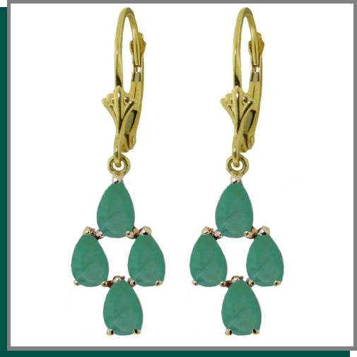 14K Gold 4.50 CT Pear Emerald Dangle Earrings