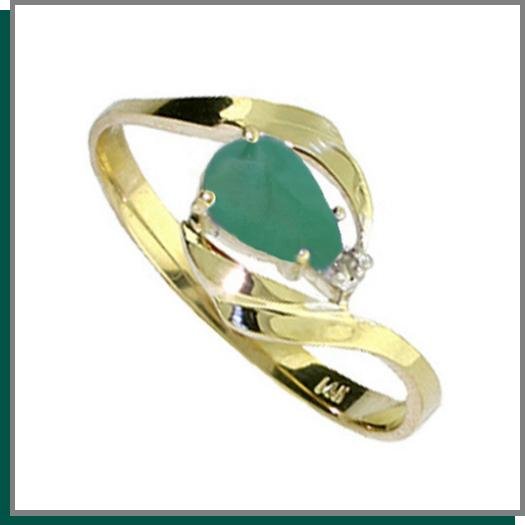 14K Gold .50 CT Pear Shape Emerald & Diamond Ring SZ 5 - 9