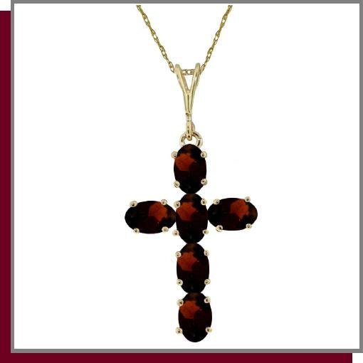14K Solid Gold 1.50 CT Genuine Garnet Cross Necklace