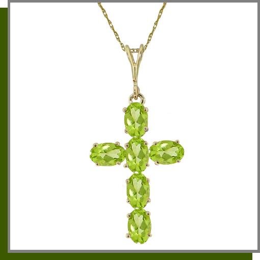 14K Yellow Gold 1.50 CT Peridot Cross Necklace