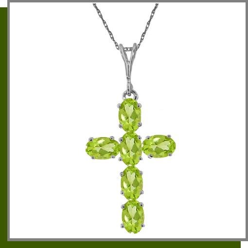 14K White Gold 1.50 CT Peridot Cross Necklace