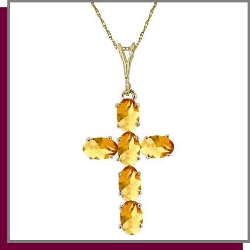 14K Yellow Gold 1.50 CT Citrine Cross Necklace
