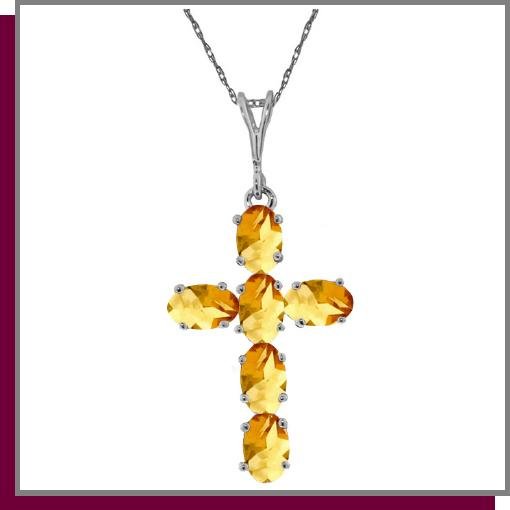 14K White Gold 1.50 CT Citrine Cross Necklace