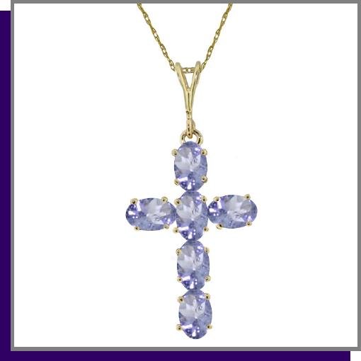 14K Yellow Gold 1.50 CT Tanzanite Cross Necklace
