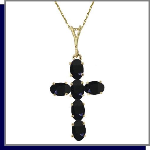 14K Yellow Gold 1.50 CT Sapphire Cross Necklace