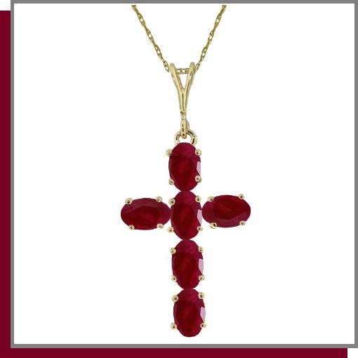 14K Yellow Gold 1.50 CT Ruby Cross Necklace