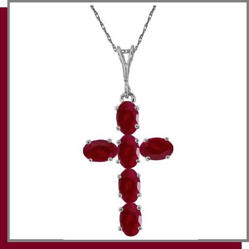 14K White Gold 1.50 CT Ruby Cross Necklace