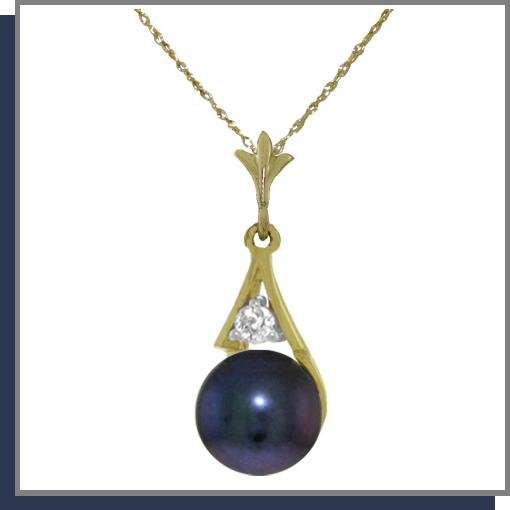 14K Yellow Gold 2.0 CT Black Pearl & Diamond Necklace