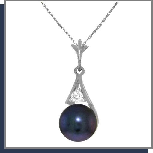 14K White Gold 2.0 CT Black Pearl & Diamond Necklace
