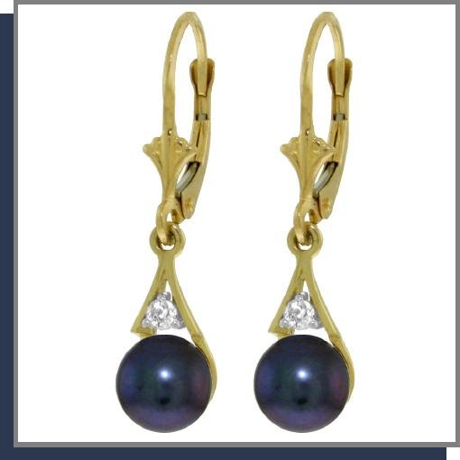 14K Gold 4.0 CT Black Pearl & Diamond Dangle Earrings