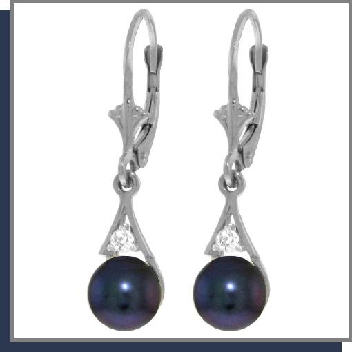 14K Gold 4.0 CT Black Pearl & Diamond Dangle Earrings