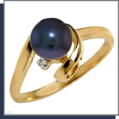 14K Gold 1.0 CT Black Pearl & Diamond Ring SZ 5 - 9