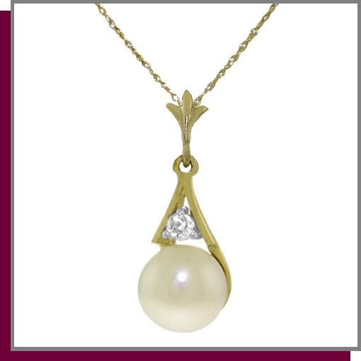14K Yellow Gold 2.0 CT Pearl & Diamond Necklace