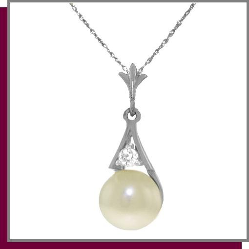 14K White Gold 2.0 CT Pearl & Diamond Necklace