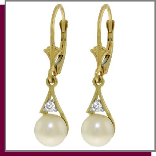 14K Yellow Gold 4.0 CT Pearl & Diamond Dangle Earrings