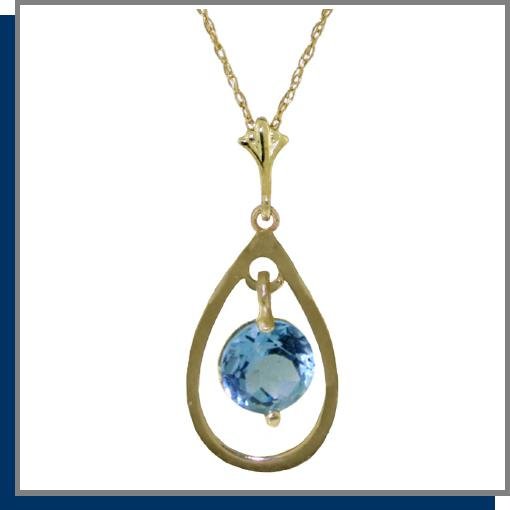 14K Yellow Gold Genuine Blue Topaz Necklace 18"