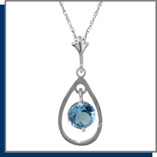14K White Gold Genuine Blue Topaz Necklace 18"