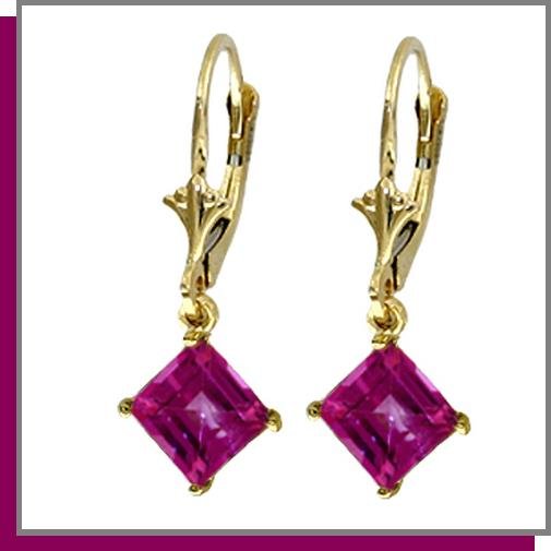 14K Yellow Gold 3.0 CT Pink Topaz Dangle Earrings