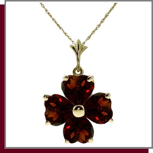 14K 3.80 CT Four Leaf Clover Garnet Necklace