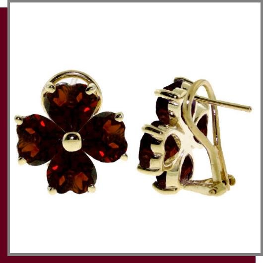 14K Gold 6.50 CT Four Leaf Clover Garnet Clip Post Earrings
