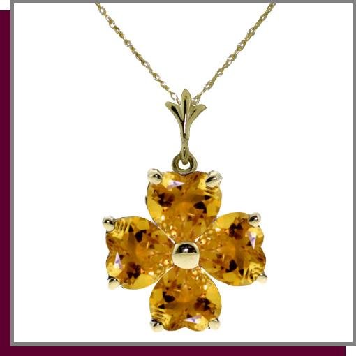 14K 3.80 CT Four Leaf Clover Citrine Necklace pendant
