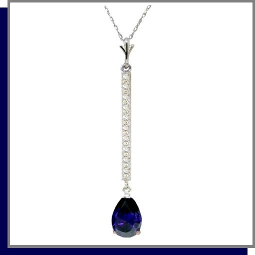 14K White Gold 1.75 CT Sapphire & Diamond Necklace 18"