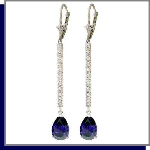 14K Gold 3.50 CT Sapphire & Diamond Dangle Earrings