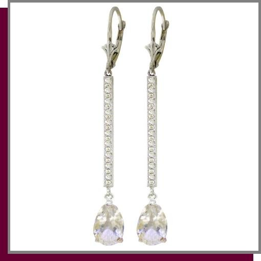 14K Gold 3.50 CT White Topaz & Diamond Dangle Earrings