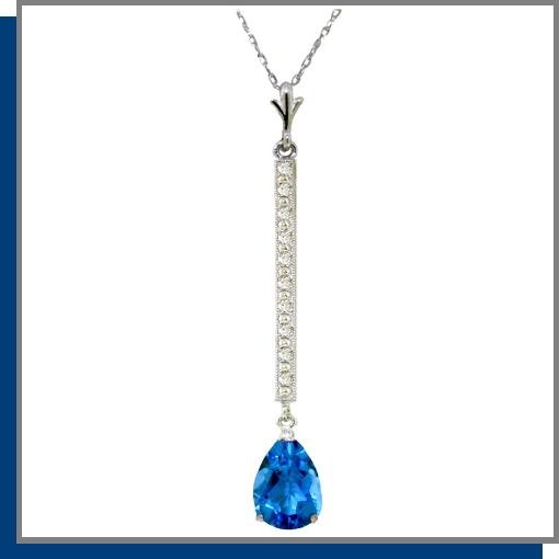 14K White Gold 1.75 CT Blue Topaz & Diamond Necklace