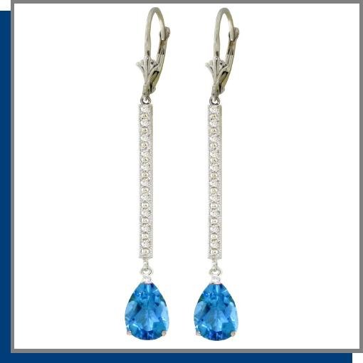 14K Gold 3.50 CT Blue Topaz & Diamond Dangle Earrings
