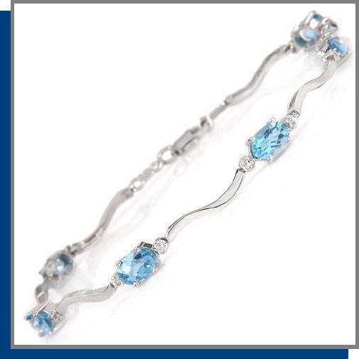 14K Gold 2.0 CT Blue Topaz & Diamond Tennis Bracelet