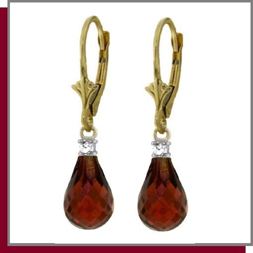 14K 4.50 Briolette Garnet & Diamond Dangle Earrings