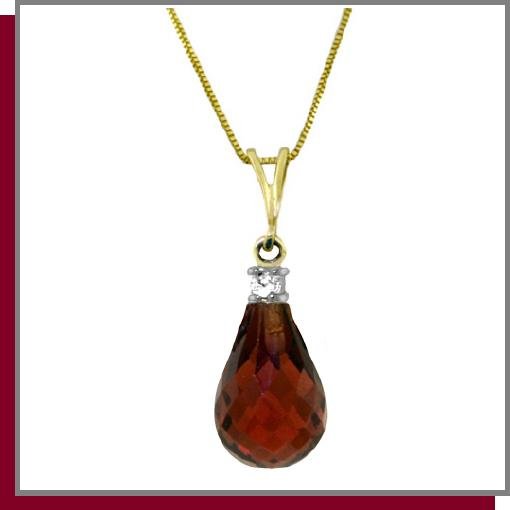 14K Gold 2.25 CT Briolette Garnet & Diamond Necklace