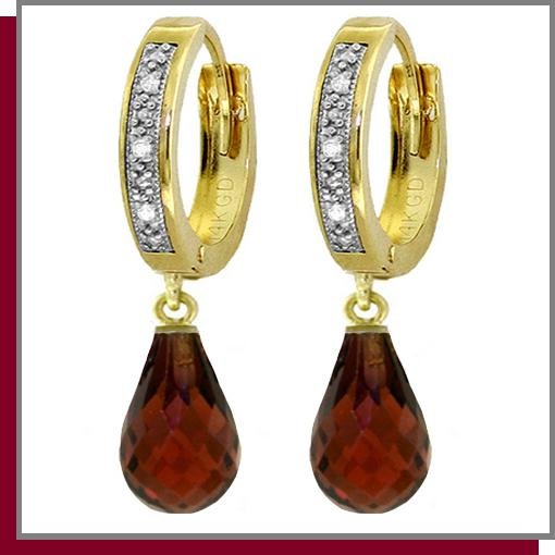 14K 4.50 Briolette Garnet & Diamond Hoop Drop Earrings
