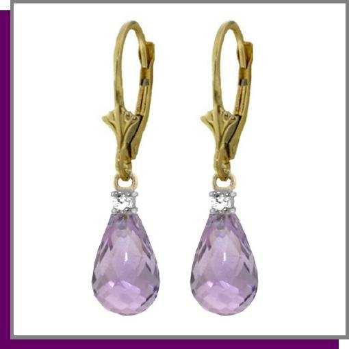 14K Gold 4.50 Briolette Amethyst & Diamond Earrings