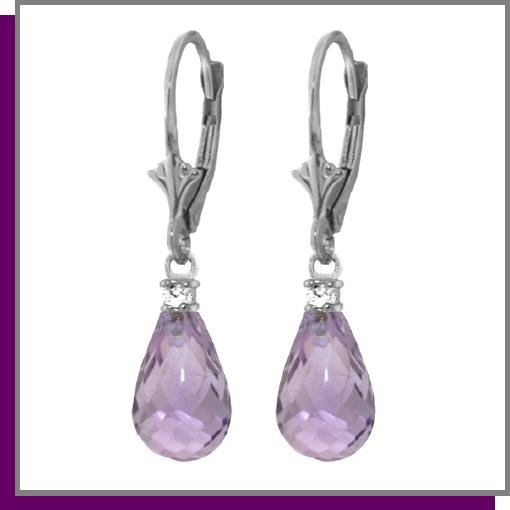 14K White Gold 4.50 Briolette Amethyst & Diamond Earrings