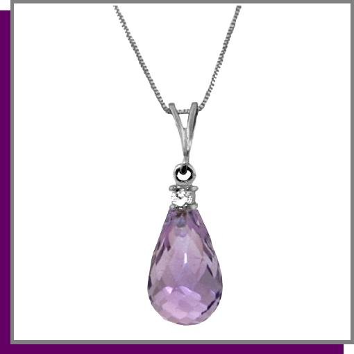 14K Gold 2.25 CT Briolette Amethyst & Diamond Necklace