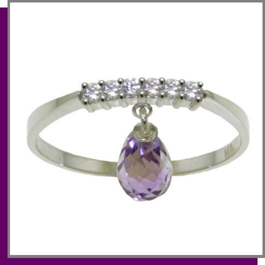 14K White Gold 1.35 CT Amethyst & Diamond Dangle Ring SZ 5 - 9