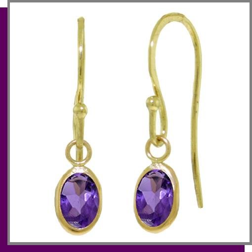 14K Yellow Gold 1.0 CT Oval Amethyst Dangle Earrings