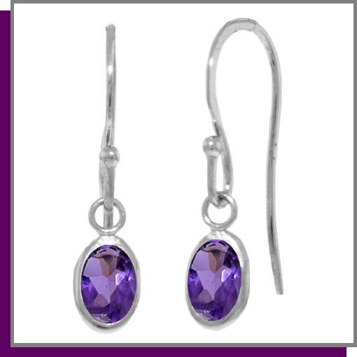 14K White Gold 1.0 CT Oval Amethyst Dangle Earrings